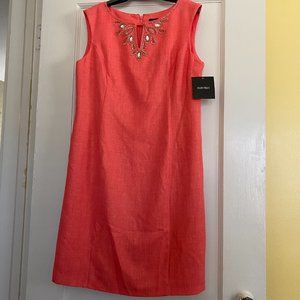 Coral Shift Dress with Embellishment by Ellen Tracy - NWT - size 8 petit